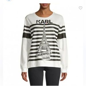 Karl Lagerfeld Paris white black Fleece Eiffel Tower‎ Striped Sweatshirt XS